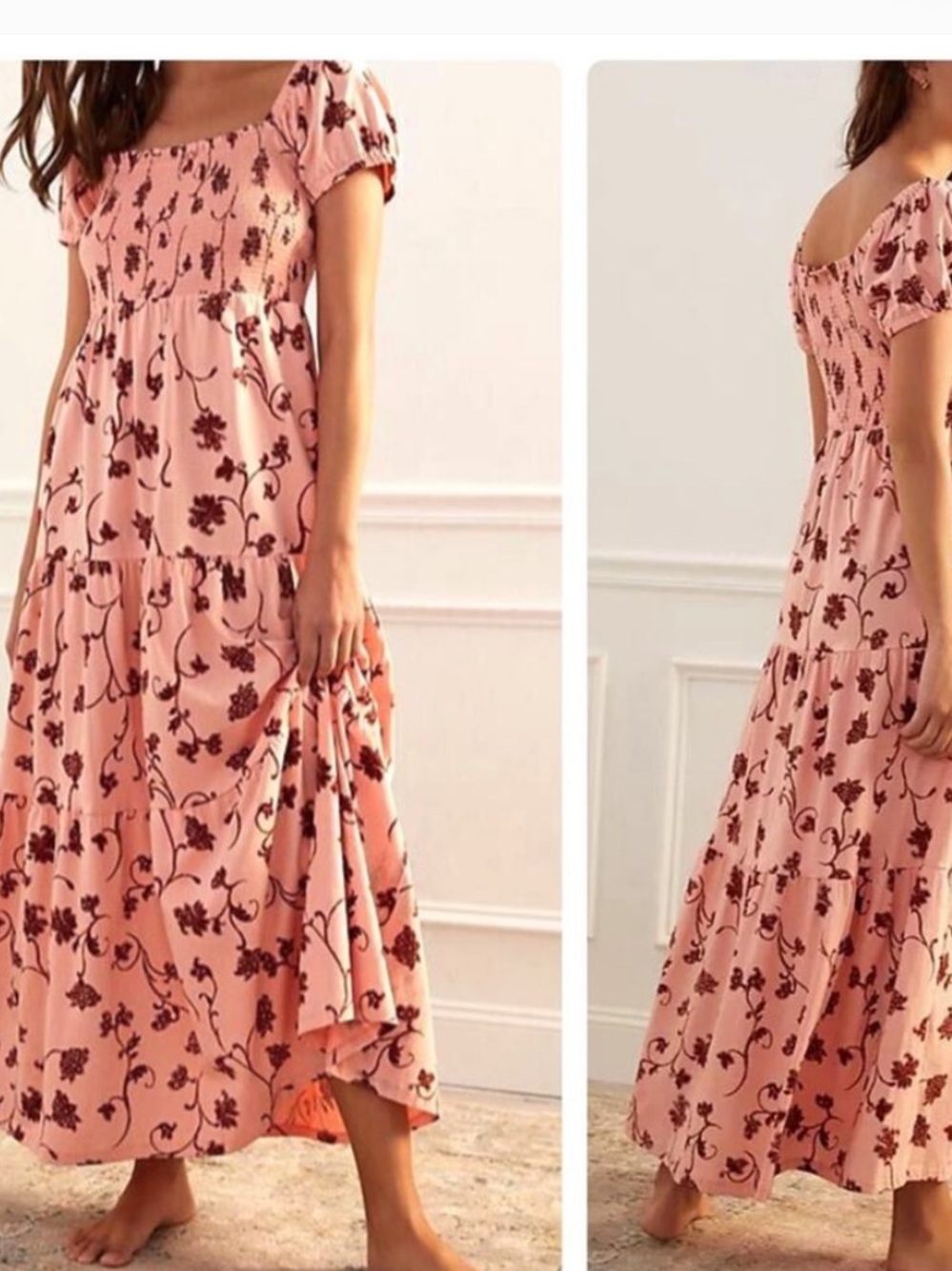 Anthropologie Daily Practice Tiered Maxi Dress Lounge Pink Floral